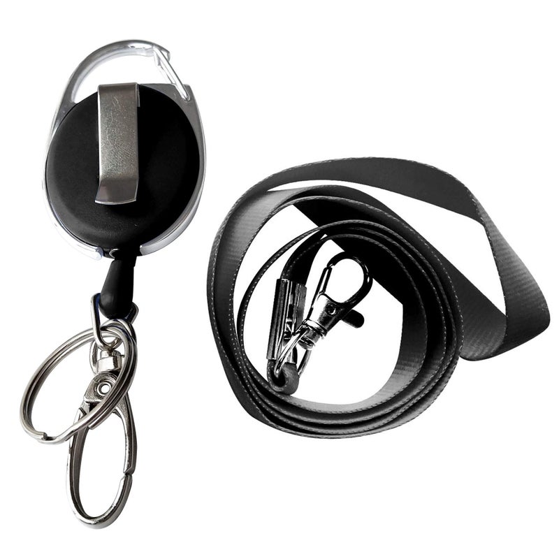 HoAoOo 2 Lanyards + 2 Retractable Badge Reel with Clip and Key Ring for ID Card Holders (Black) - Image 4